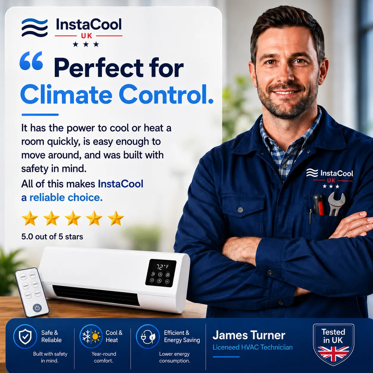 InstaCool Pro - Portable Air Conditioner & Heater – No Installation Required | 2-in-1 | Covers Up to 51 m²