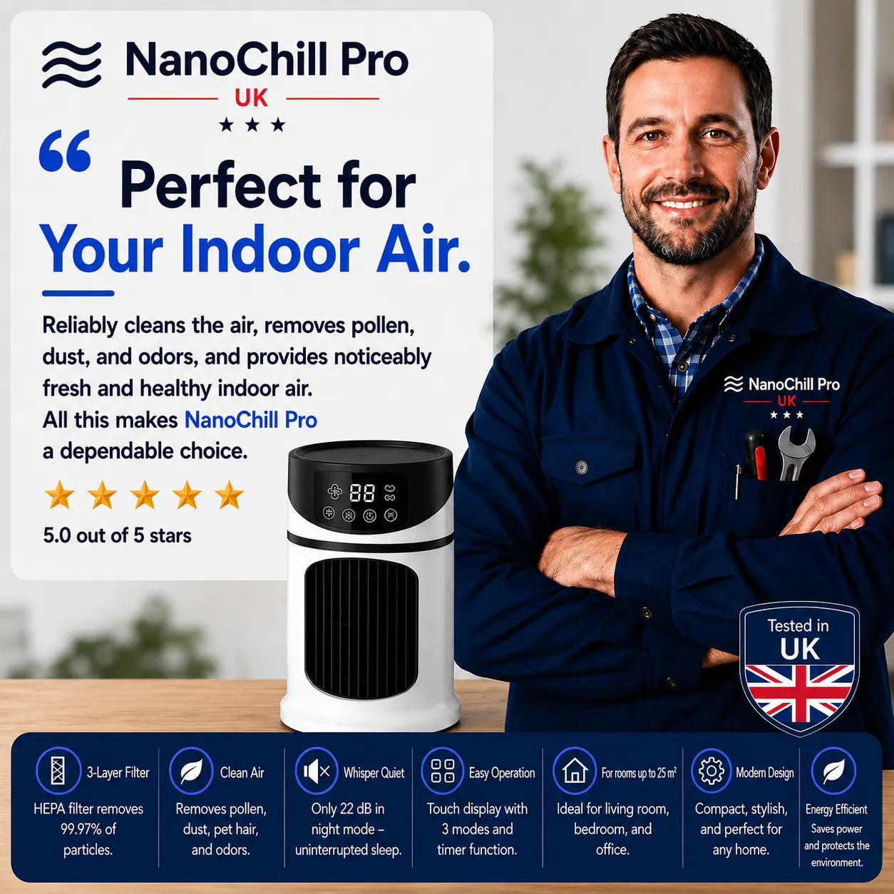 NanoChill Pro - Mobile Climate Cooler – No installation required | Cools at the touch of a button