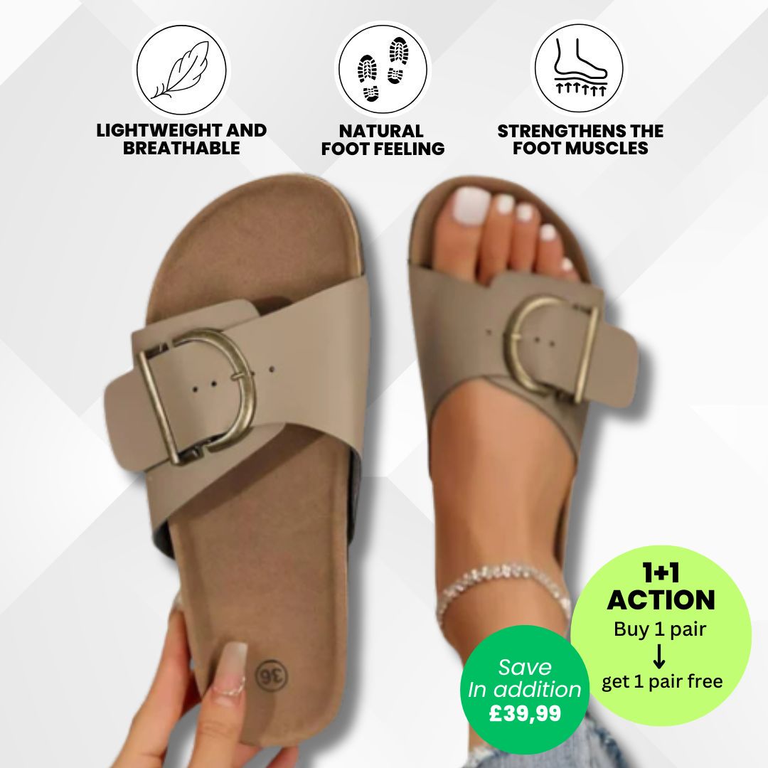 OrthoMia - Pain-relieving cork sandals with buckle belt design for women - Special Action 1+1 Free