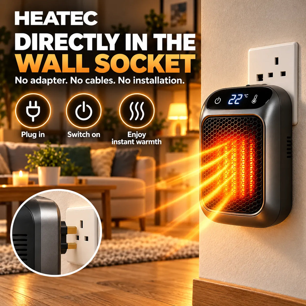 HEATEC – Energy-Efficient Portable Comfort Heater with Powerful Heating Performance & Safety System, No Installation Required | Up to 20 m²