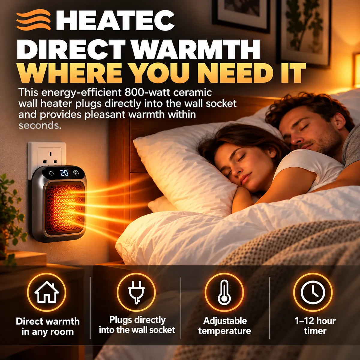 HEATEC – Energy-Efficient Portable Comfort Heater with Powerful Heating Performance & Safety System, No Installation Required | Up to 20 m²