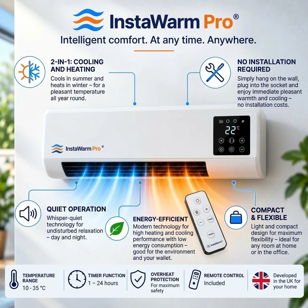 InstaWarm Pro – energy-saving portable comfort heater with high heating output & safety system | No installation required, up to 51 m²