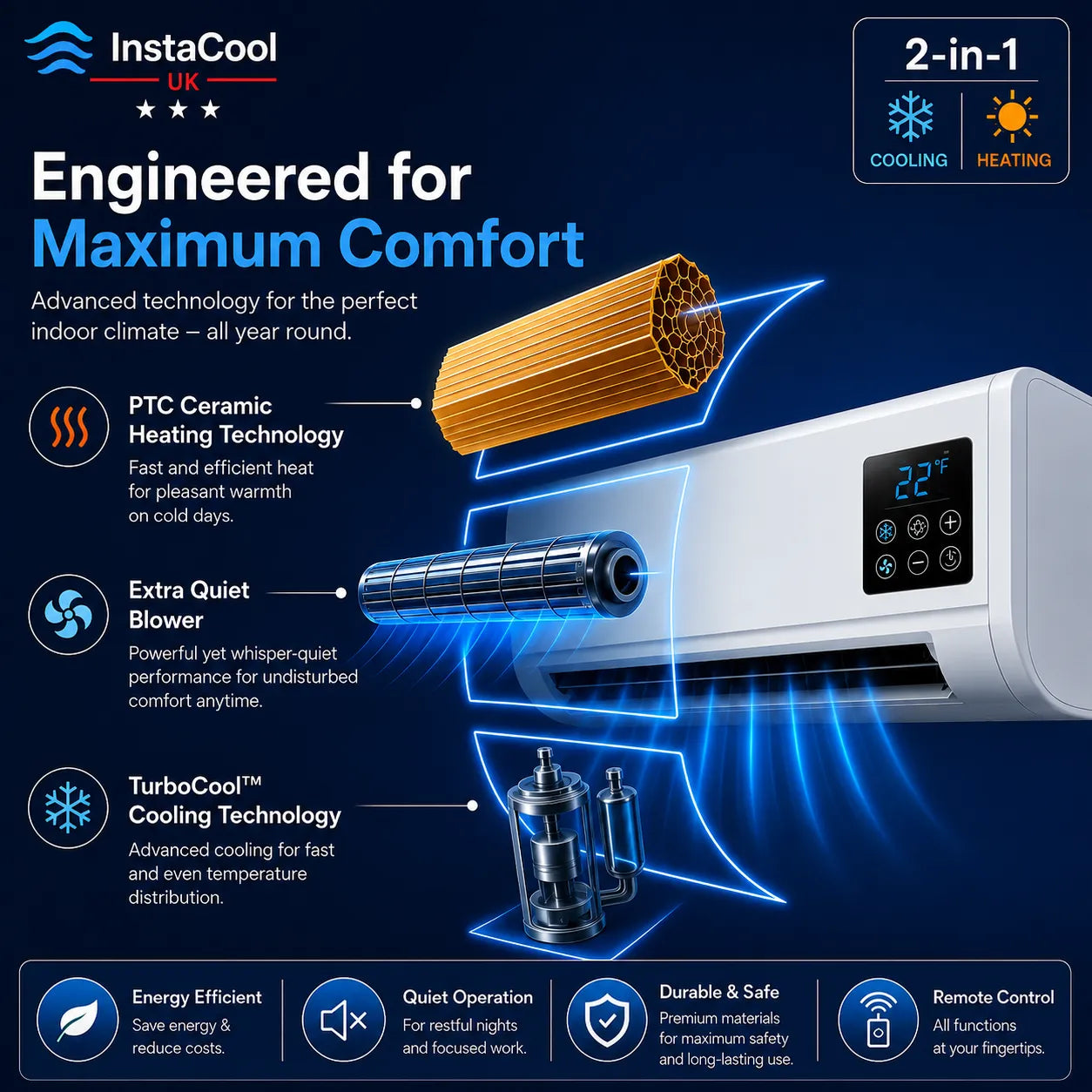 InstaCool Pro - Portable Air Conditioner & Heater – No Installation Required | 2-in-1 | Covers Up to 51 m²