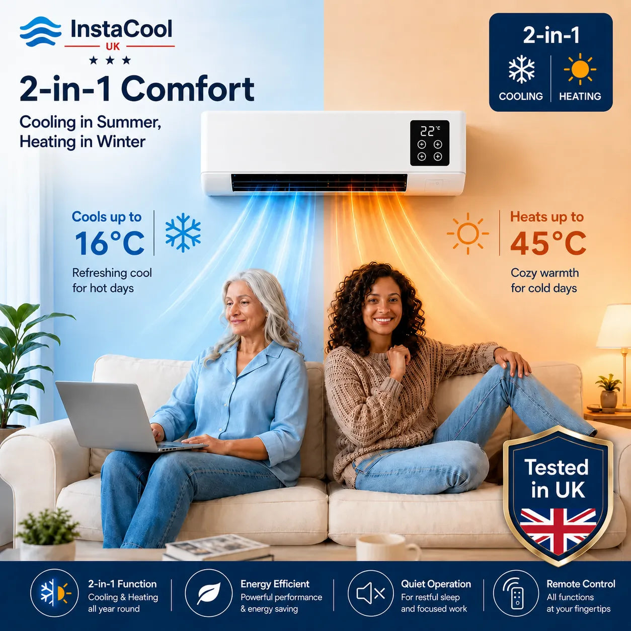 InstaCool Pro - Portable Air Conditioner & Heater – No Installation Required | 2-in-1 | Covers Up to 51 m²